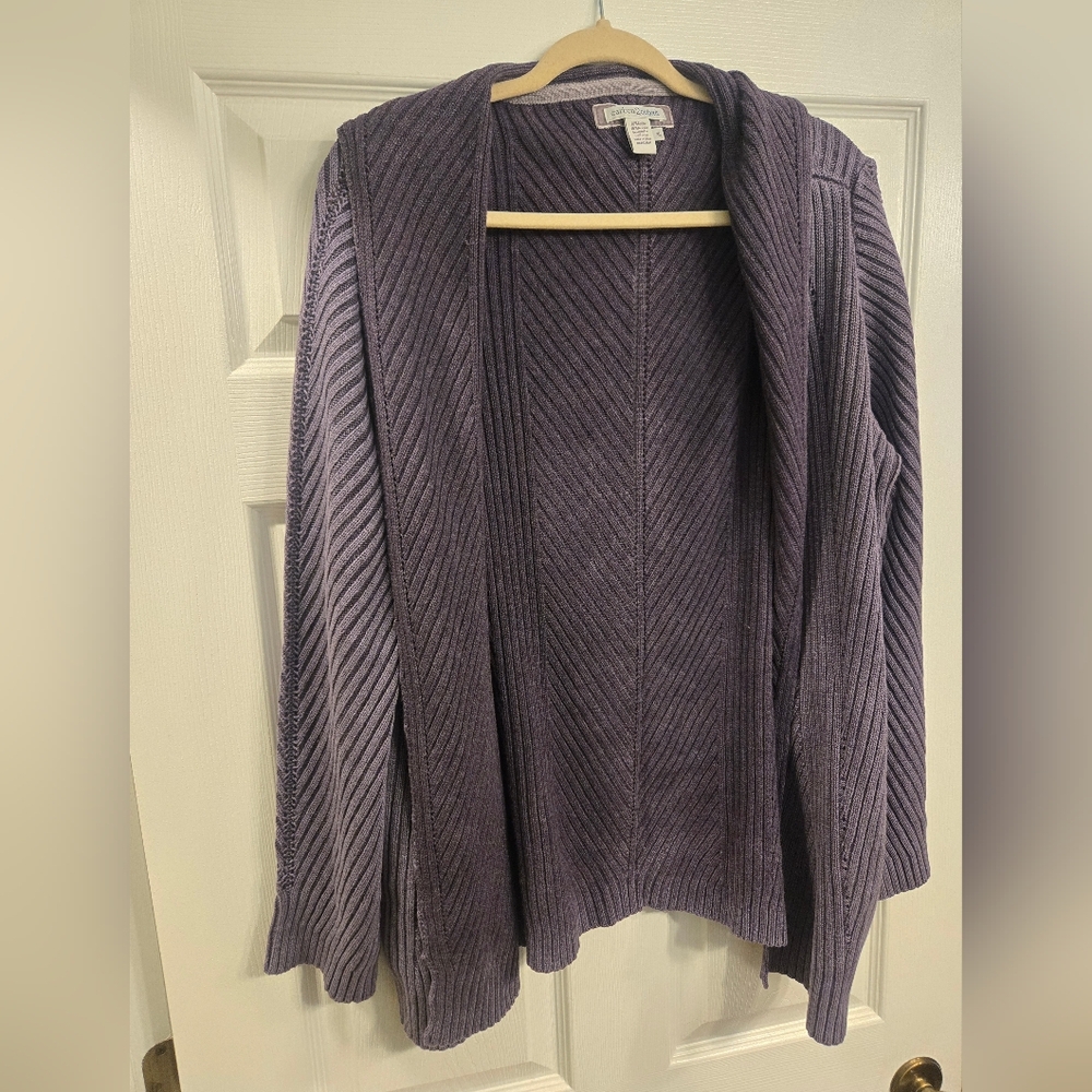 Chic Purple Ribbed Women's Cardigan